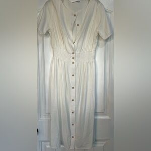 Ces Femme beautiful white button down dress feel like linen NWOT